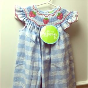 Smocked Dress - Blue Check Watermelon